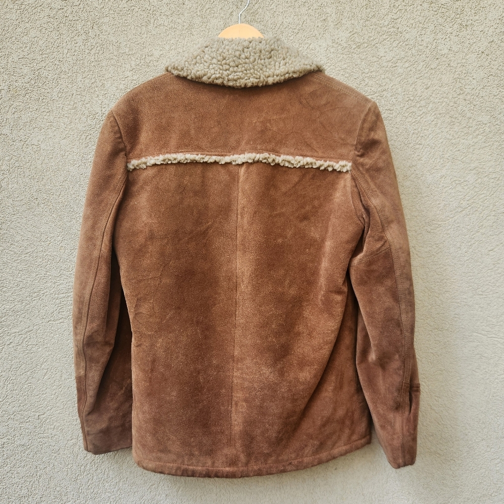 LAKELAND Men's Campus Coat Size 40 Penny Lane Leather Sherpa Lined Vintage 70s - Picture 5 of 14